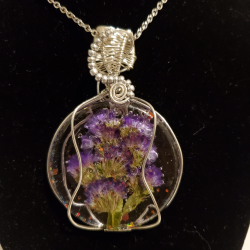 Purple allium resin casted silver pendant
