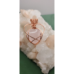 Rose quartz heart Cinderella wrapped copper pendant