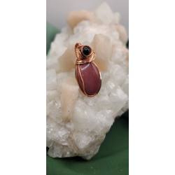Red jasper copper pendant with obsidian accent